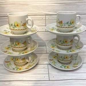 Floral Design Demitasse Coffee Espresso Cups And Saucers Set of 6 Made in Greece